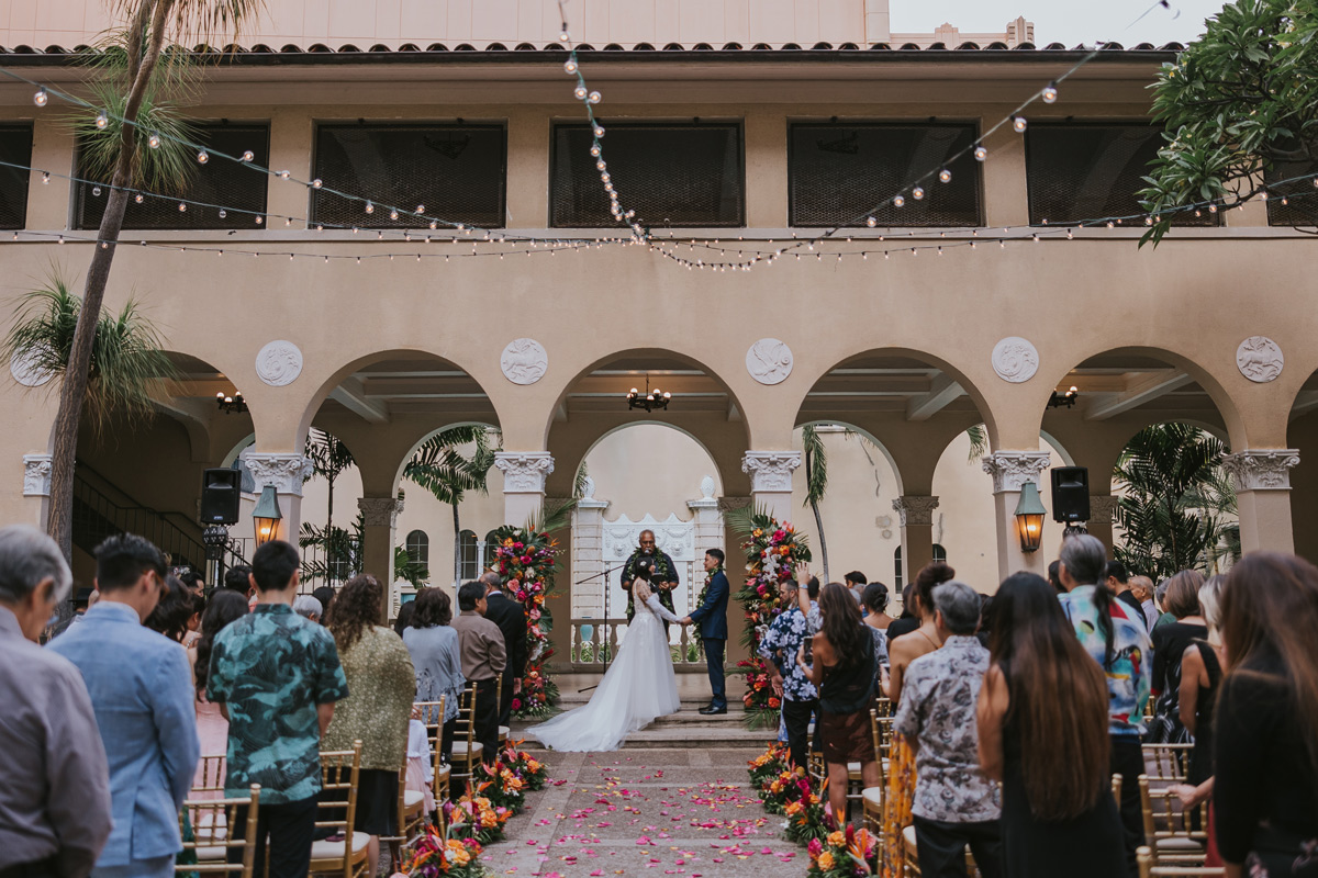 a couple getting married at cafe julia in hawaii