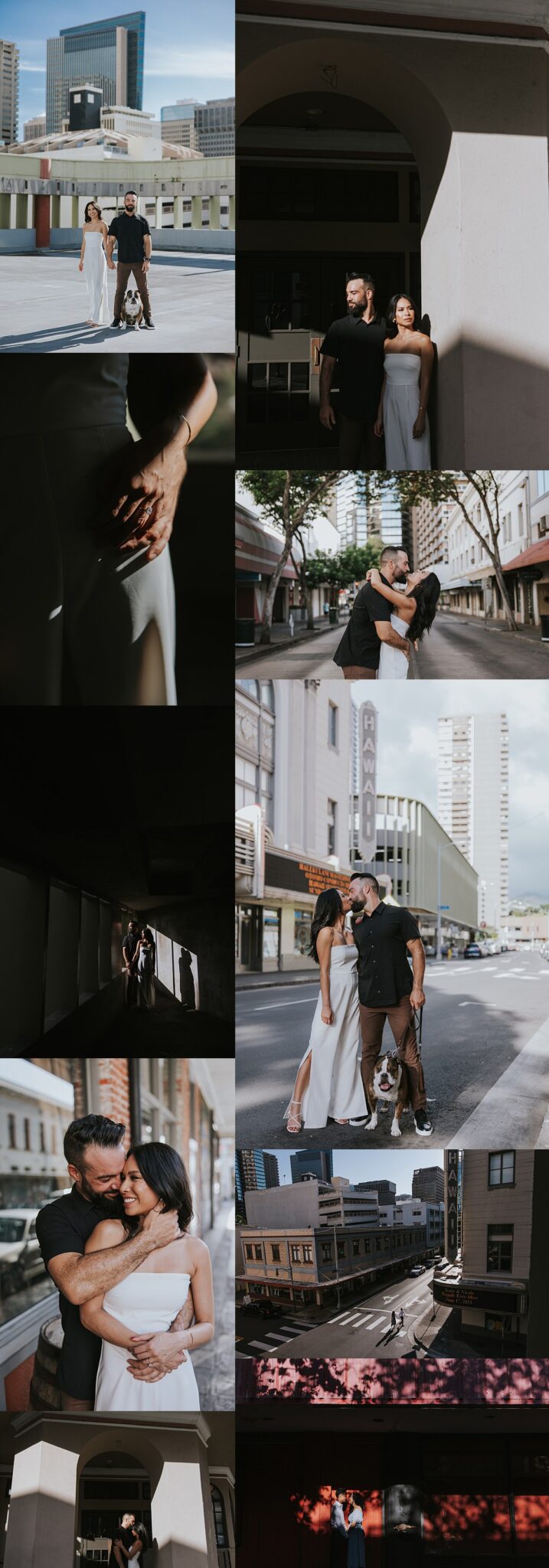 Urban engagement photo with city architecture in the background
