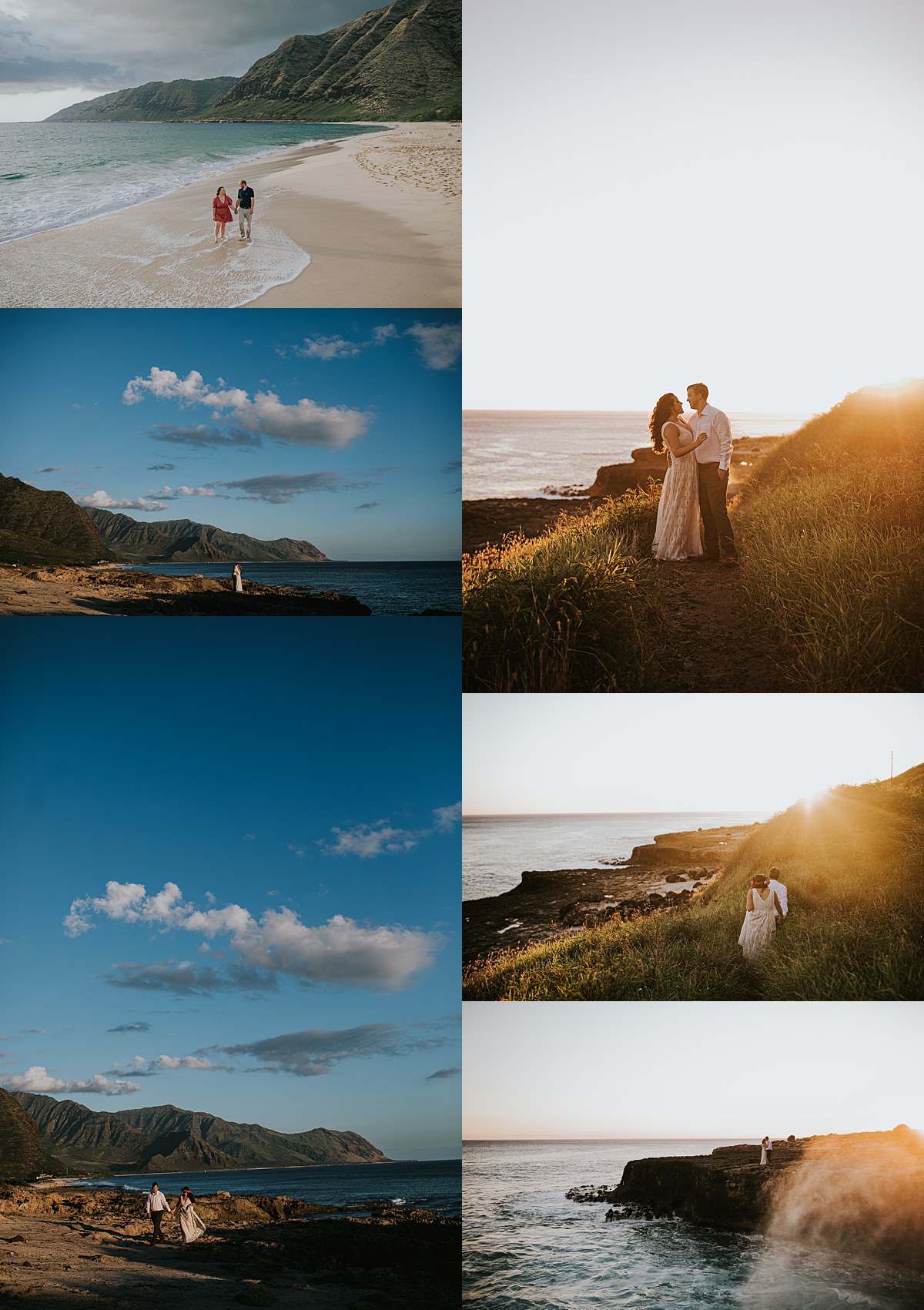 Romantic sunset embrace at Yokohama Beach with mountain backdrop